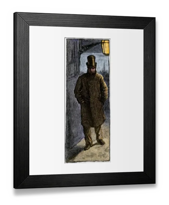 Framed Print : Night walk by gasight in London, 1800s