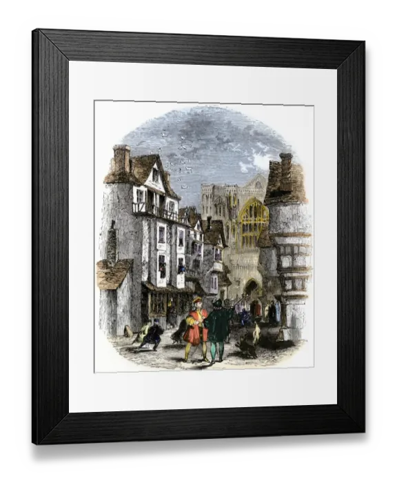 Framed Print : Street in London during the reign of Mary I Framed Print : Street in London during the reign of Mary I