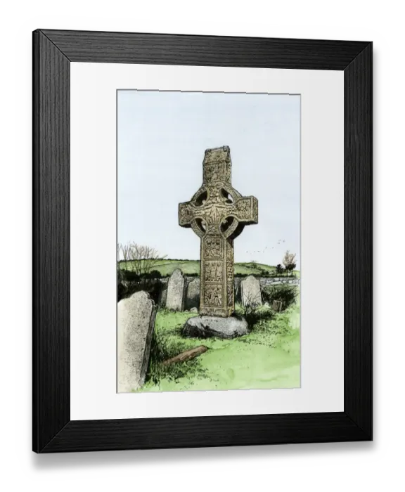 Framed Print : Sun-wheel cross marking an Irish grave
