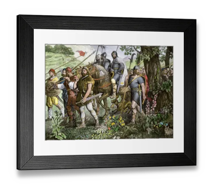 Framed Print : Men of Kent marching to defend England during the Norman invasion Framed Print : Men of Kent marching to defend England during the Norman invasion