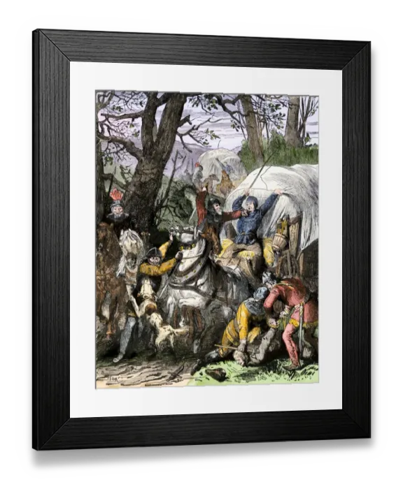 Framed Print : Norman barons waylaying travelers in England in the late Middle Ages Framed Print : Norman barons waylaying travelers in England in the late Middle Ages