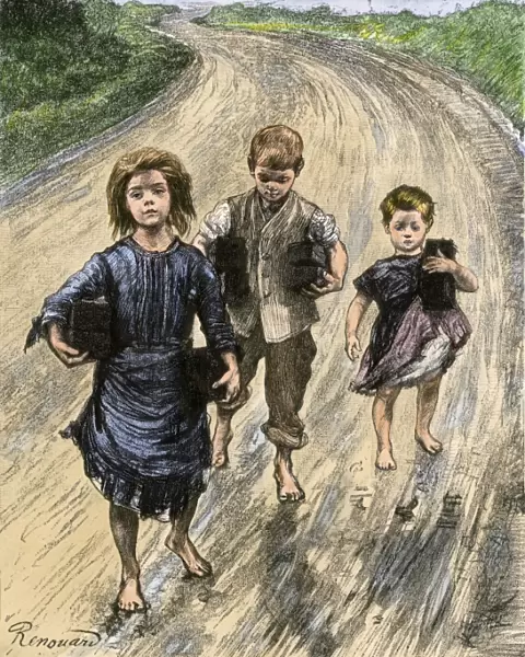 Irish children carrying peat to pay for school