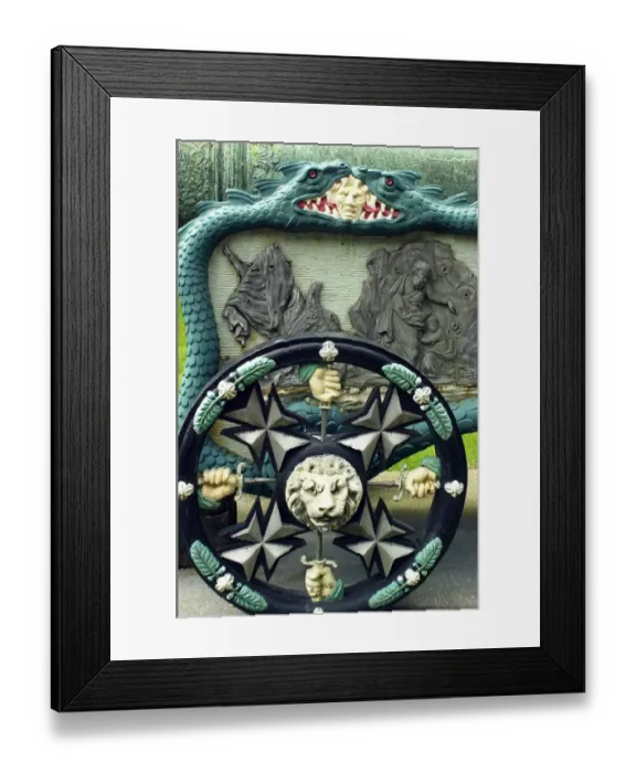 Framed Print : Dragons and other decorations on a medieval Belgian cannon