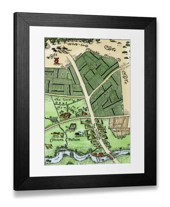 Framed Print : Medieval manor and fields Framed Print : Medieval manor and fields