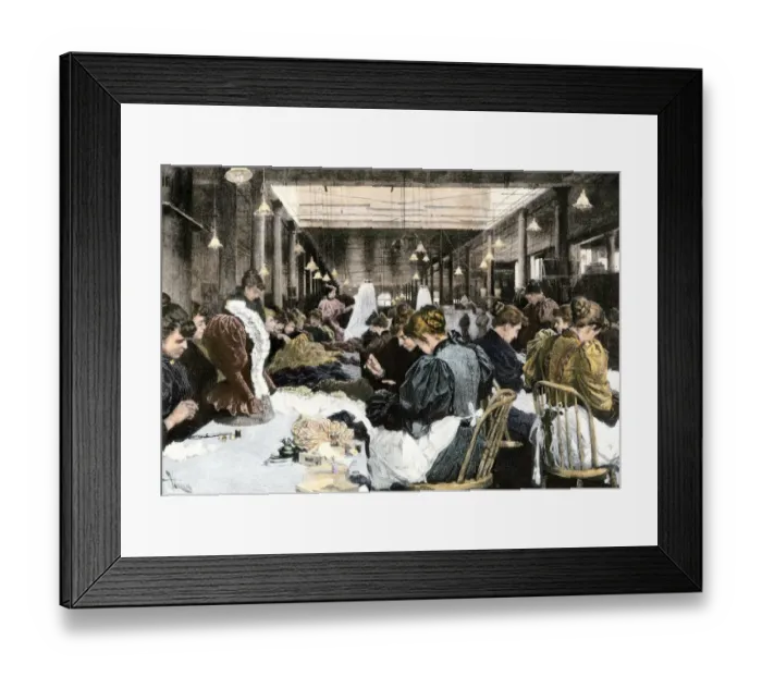 Framed Print : Women garment workers in the dressmaking department of a factory Framed Print : Women garment workers in the dressmaking department of a factory