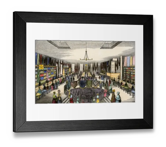 Framed Print : Dry-goods sales room in Boston, 1850s