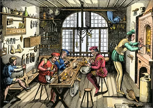 Medieval goldsmith at work