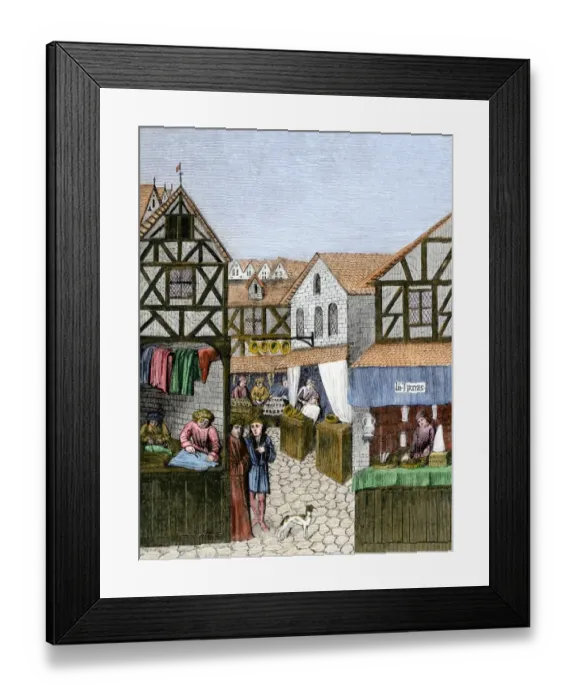 Framed Print : Shops in a medieval French town Framed Print : Shops in a medieval French town