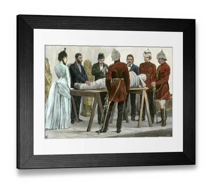 Framed Print : Unwrapping an Egyptian mummy, Cairo, 1880s