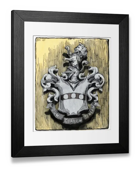 Framed Print : Penn family coat of arms. Hand-colored woodcut of a 19th-century ilustration Framed Print : Penn family coat of arms. Hand-colored woodcut of a 19th-century ilustration