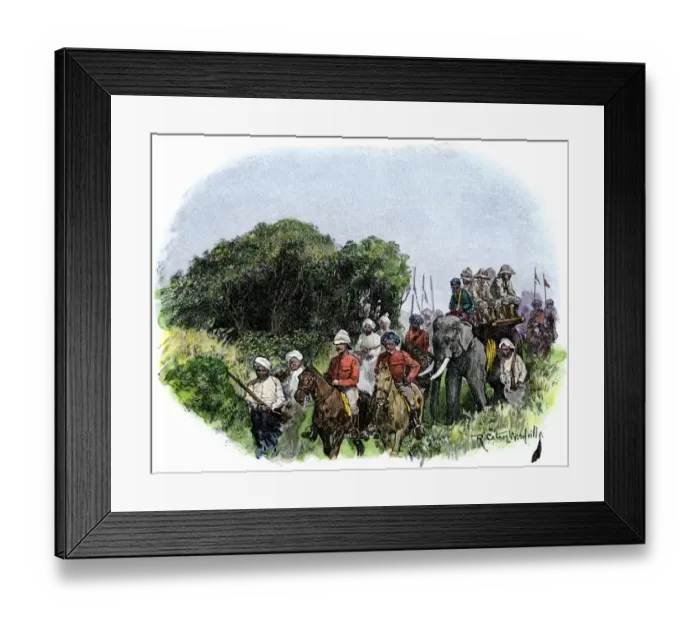 Framed Print : Tiger hunt in British India, 1800s Framed Print : Tiger hunt in British India, 1800s