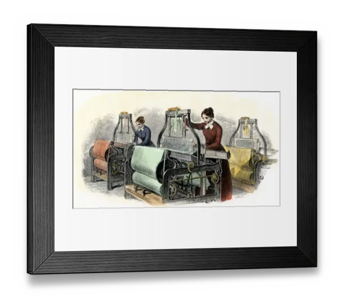 Framed Print : Lowell girls weaving in Massachusetts textile mills Framed Print : Lowell girls weaving in Massachusetts textile mills