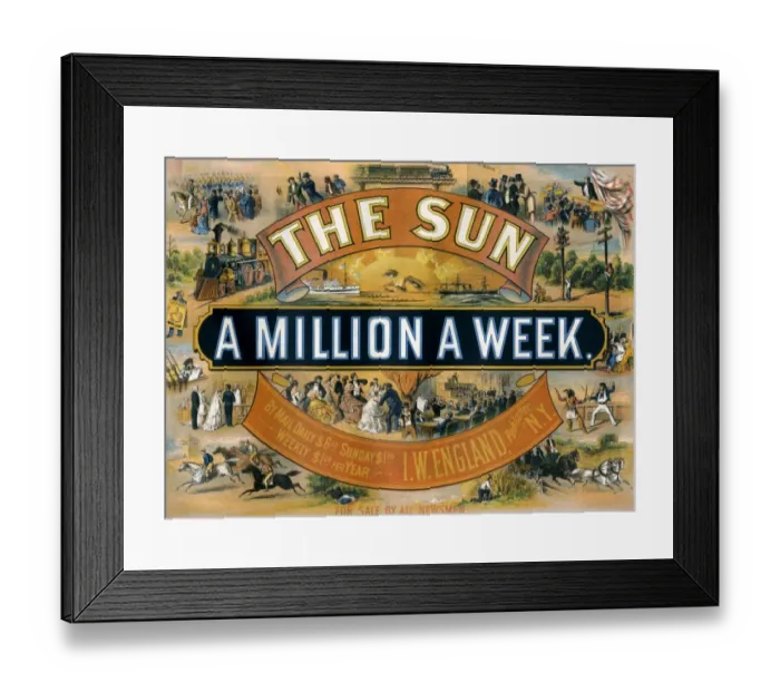 Framed Print : Ad for the New York Sun, a weekly newspaper Framed Print : Ad for the New York Sun, a weekly newspaper