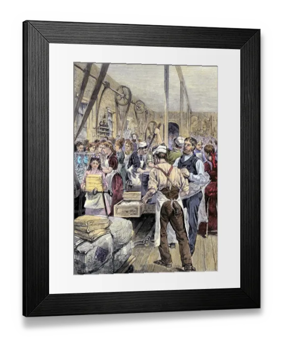 Framed Print : Textile workers in a northern mill