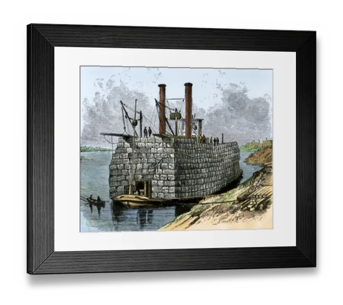 Framed Print : Cotton bales on a river boat, 1800s Framed Print : Cotton bales on a river boat, 1800s