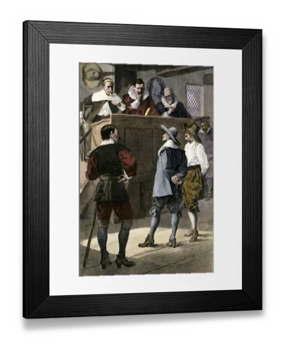 Framed Print : Trial of a Quaker in England Framed Print : Trial of a Quaker in England