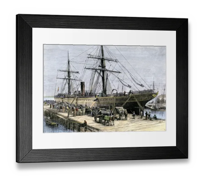 Framed Print : African-American stevedores loading cotton on a ship in Charlestown