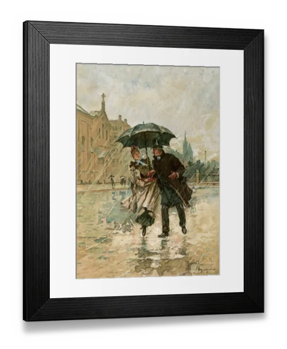 Framed Print : Sharing an umbrella, England, 1800s Framed Print : Sharing an umbrella, England, 1800s