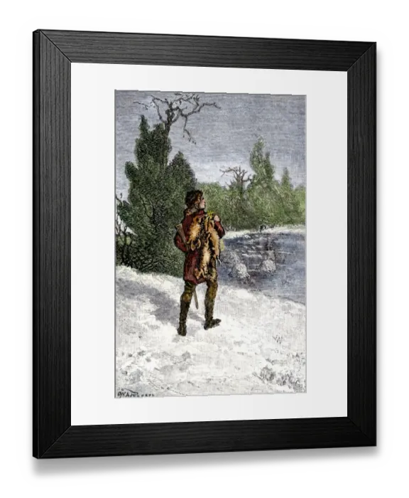 Framed Print : Trapper making his winter rounds in the north wods Framed Print : Trapper making his winter rounds in the north wods