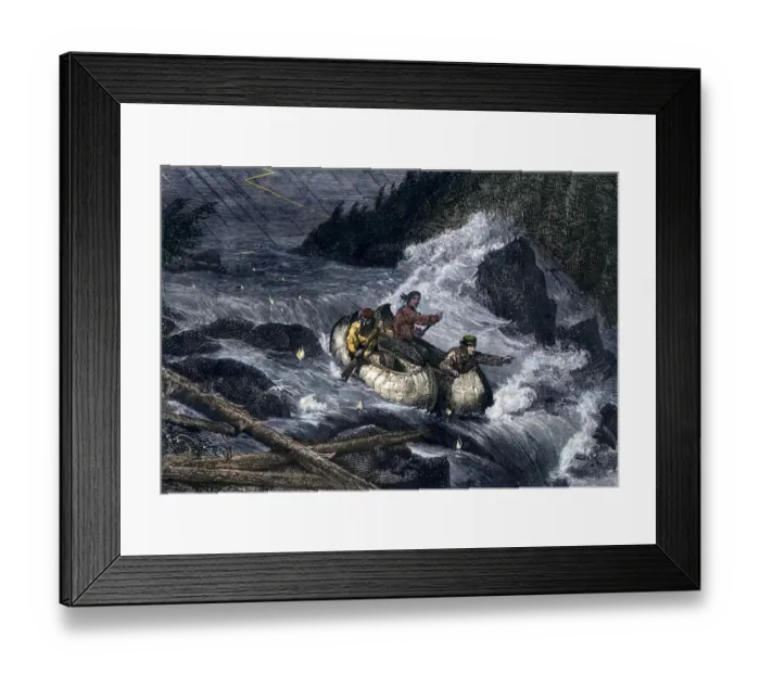Framed Print : Fur-traders canoes imperiled by rapids on the Red River of the North