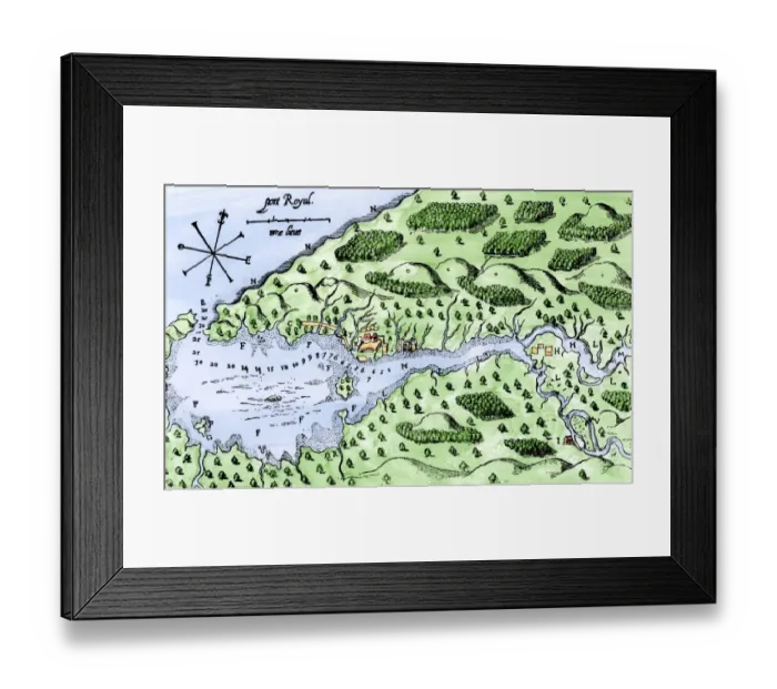 Framed Print : Champlains 1613 map of his settlement at Port Royal Framed Print : Champlains 1613 map of his settlement at Port Royal