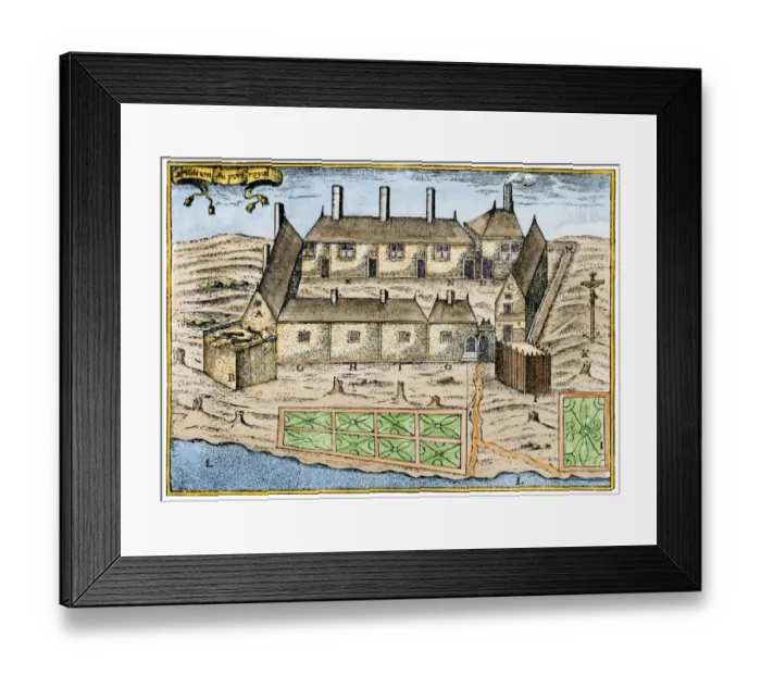 Framed Print : Champlains settlement in Nova Scotia, 1600s Framed Print : Champlains settlement in Nova Scotia, 1600s