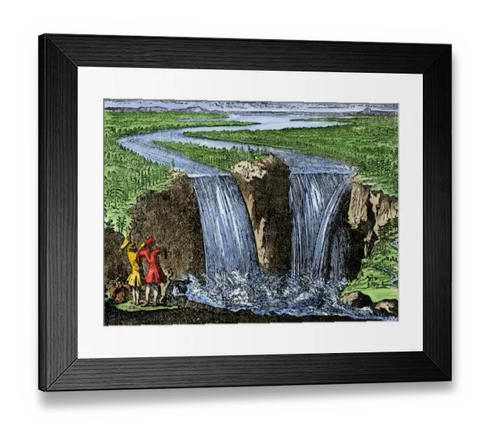 Framed Print : La Salle at Niagara Falls, 1669 Framed Print : La Salle at Niagara Falls, 1669