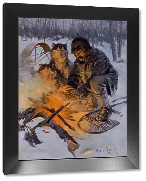 Arctic dog-sledder at his campfire