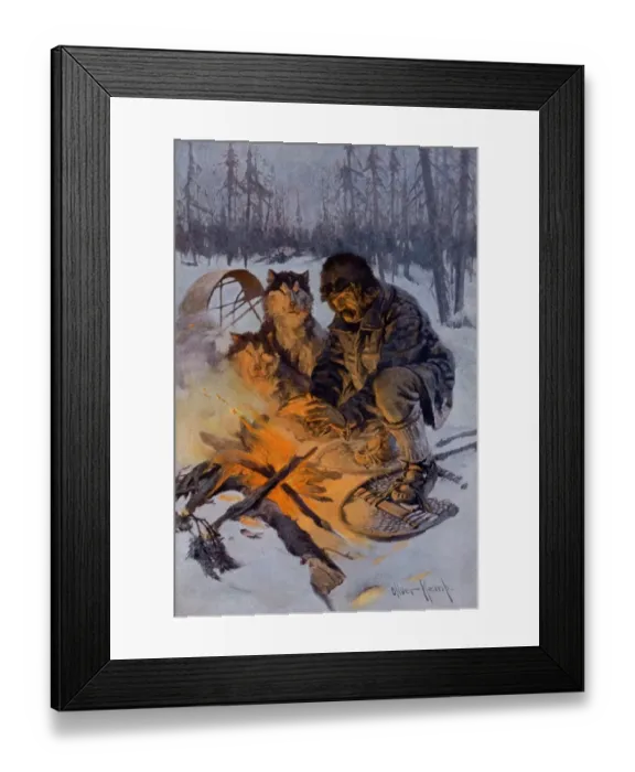 Framed Print : Arctic dog-sledder at his campfire Framed Print : Arctic dog-sledder at his campfire
