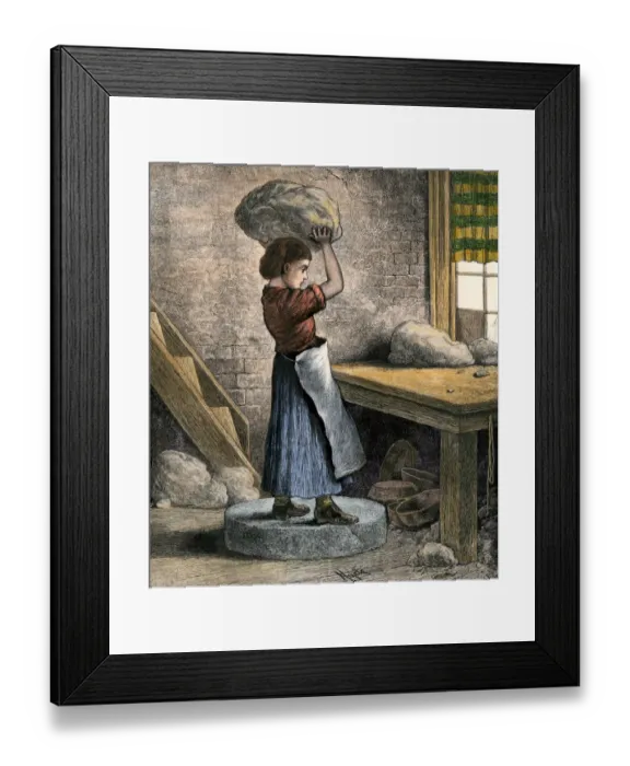 Framed Print : Girl throwing clay to drive out air in a pottery factory Framed Print : Girl throwing clay to drive out air in a pottery factory