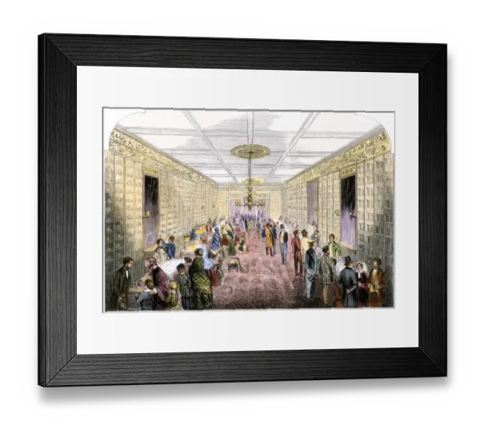 Framed Print : Boston hat and fur store, 1850s Framed Print : Boston hat and fur store, 1850s