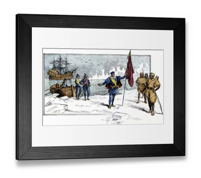 Framed Print : English Explorer John Cabot landing on the shore of Canada