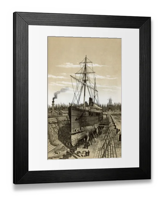 Framed Print : Vancouver Island shipyard, 1800s Framed Print : Vancouver Island shipyard, 1800s