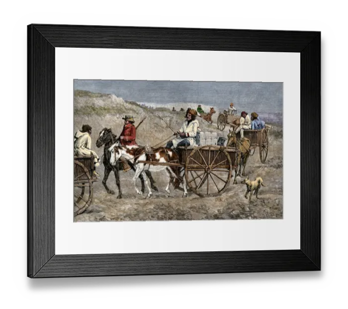Framed Print : Trappers hauling furs to a Canadian trading post Framed Print : Trappers hauling furs to a Canadian trading post