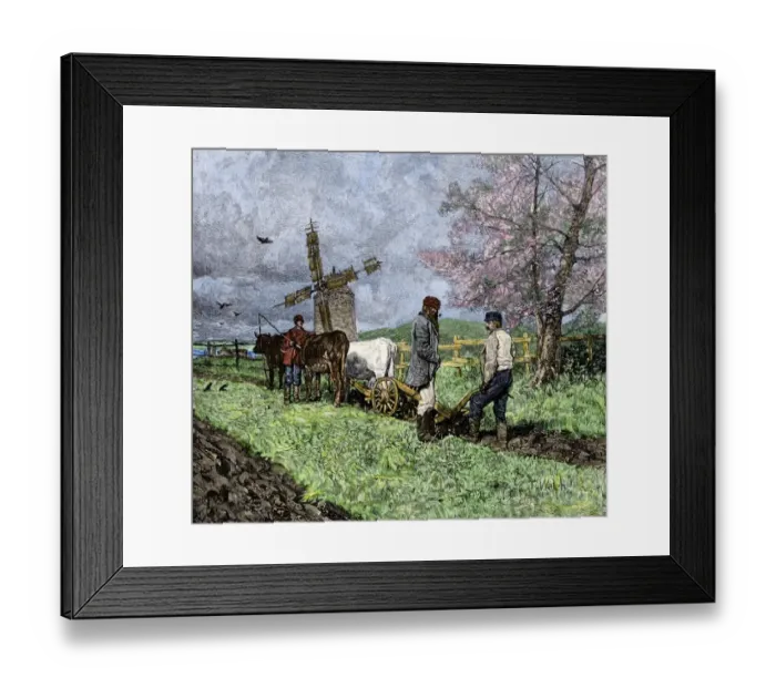Framed Print : French-Canadian farmers plowing in the Saint Lawrence valley of Quebec Framed Print : French-Canadian farmers plowing in the Saint Lawrence valley of Quebec