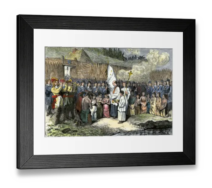 Framed Print : French priest baptising natives at Annapolis Royal Framed Print : French priest baptising natives at Annapolis Royal