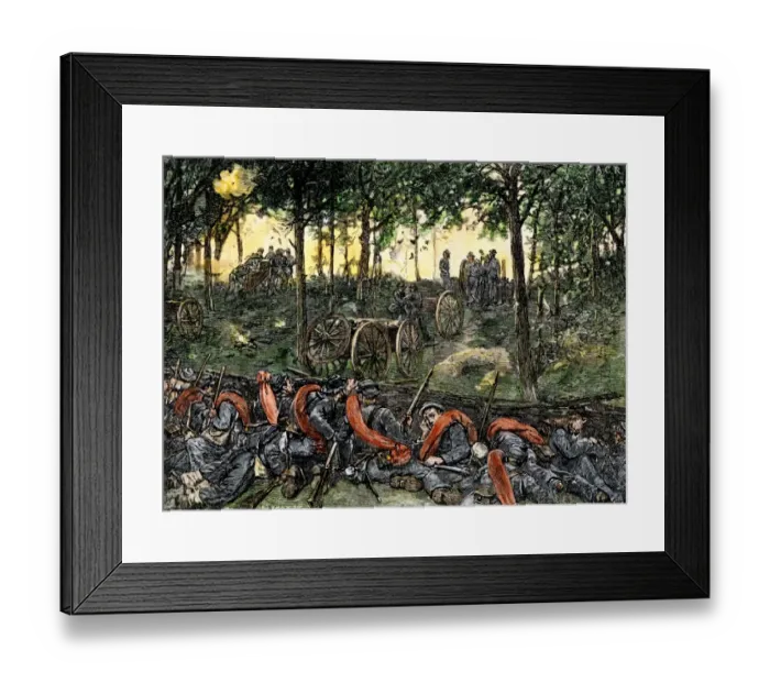 Framed Print : Confederate infantry waiting out an artillery duel in the Devils Den Framed Print : Confederate infantry waiting out an artillery duel in the Devils Den