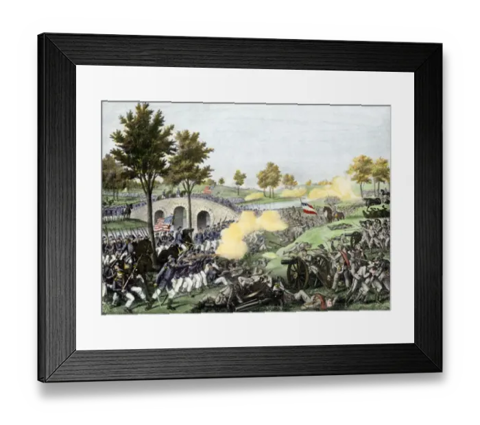 Framed Print : Union troops battling their way across Burnside Bridge in the Battle of Framed Print : Union troops battling their way across Burnside Bridge in the Battle of