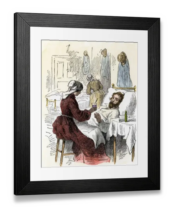 Framed Print : Nurse treating a wounded soldier in a Civil War hospital Framed Print : Nurse treating a wounded soldier in a Civil War hospital