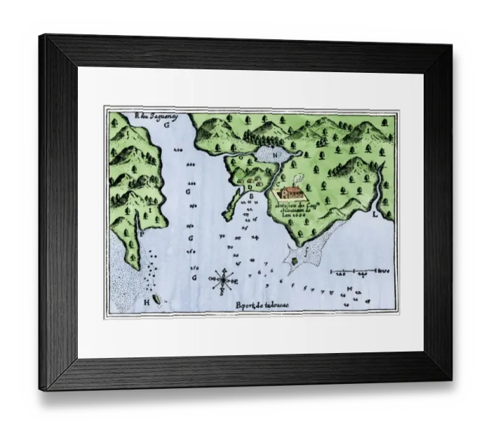 Framed Print : Champlains Tadoussac settlement, 1613 Framed Print : Champlains Tadoussac settlement, 1613