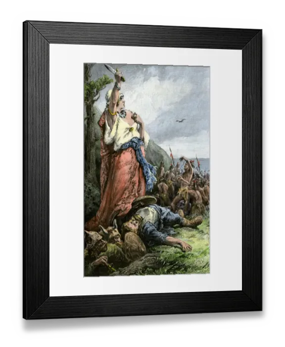 Framed Print : Vikings battling natives on the coast of Vinland