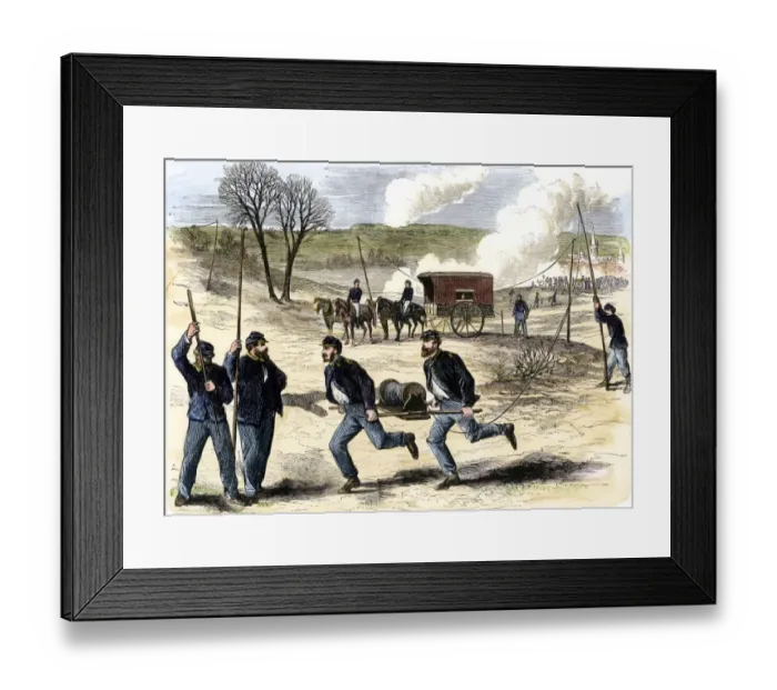 Framed Print : Union Army Signal Corps setting up telegraph wire during a Civil War battle Framed Print : Union Army Signal Corps setting up telegraph wire during a Civil War battle