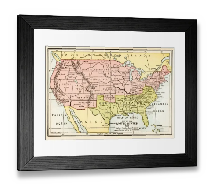 Framed Print : Map of the United States in 1861 Framed Print : Map of the United States in 1861
