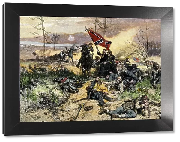 Confederates holding ground in a Civil War battle