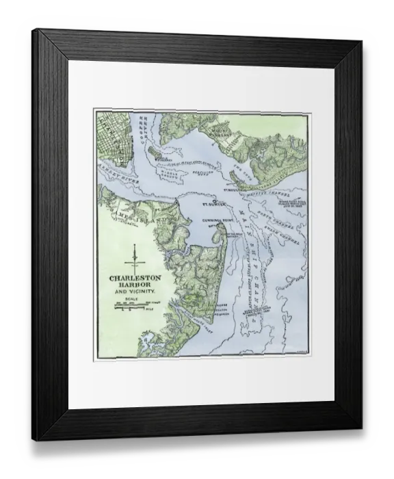 Framed Print : Map showing location of Fort Sumter, Civil War Framed Print : Map showing location of Fort Sumter, Civil War