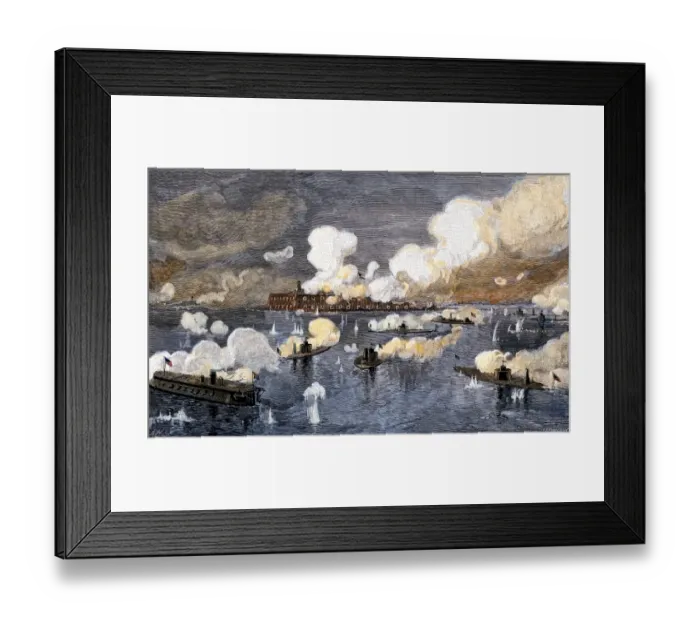 Framed Print : Union fleet bombarding Fort Sumter to retake Charleston harbor from