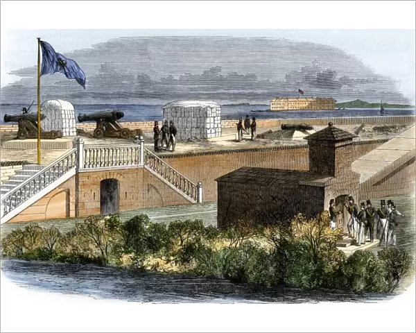 Fort Moultrie ready to fire on Fort Sumter, 1861