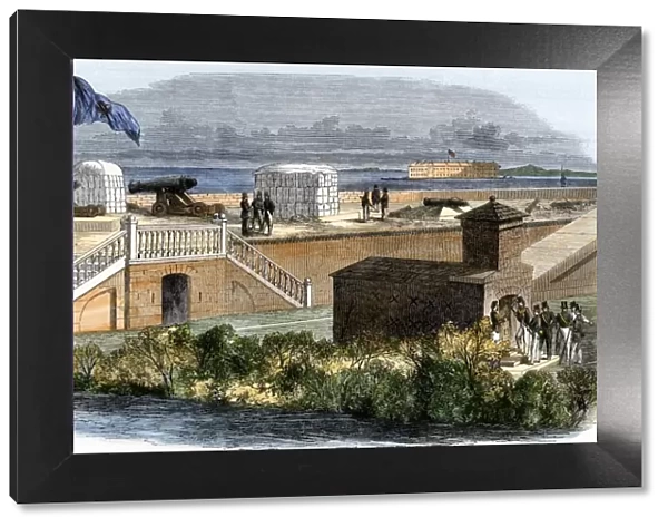 Fort Moultrie ready to fire on Fort Sumter, 1861
