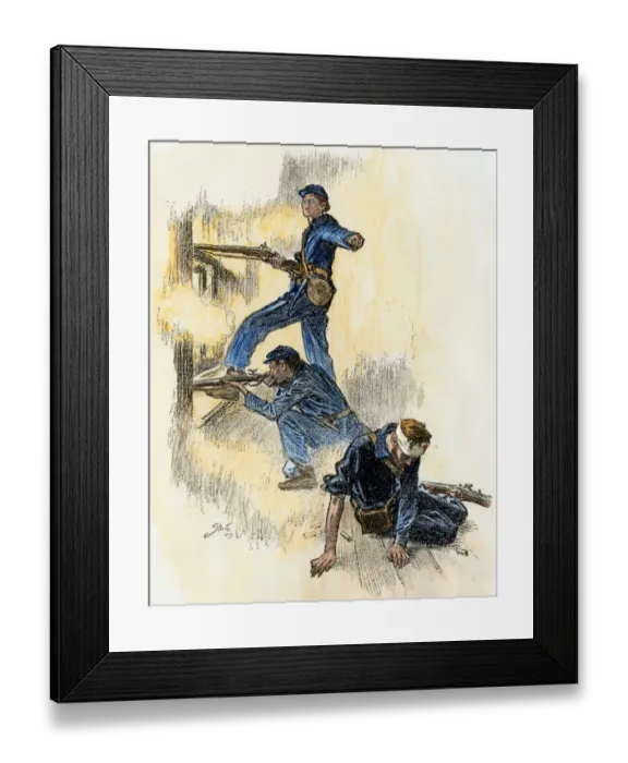 Framed Print : Union soldiers returning fire, Battle of Gettysburg Framed Print : Union soldiers returning fire, Battle of Gettysburg