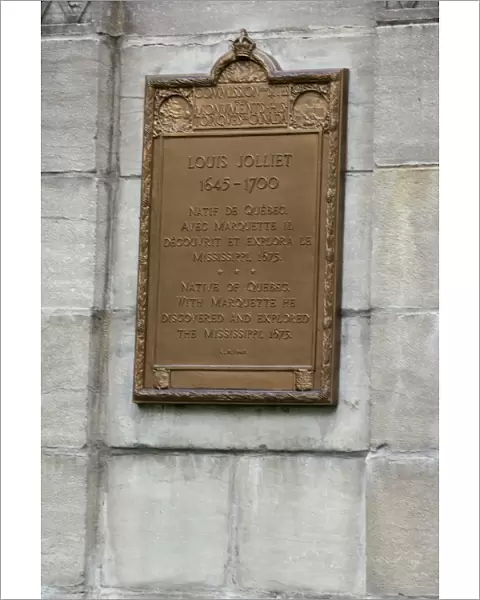 Louis Joliet memorial plaque in old Quebec